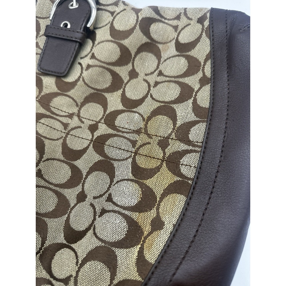 Coach Signature Soho Hobo Shoulder Bag Brown Khaki Canvas Leather Buckle Trim 14 - Picture 14 of 16